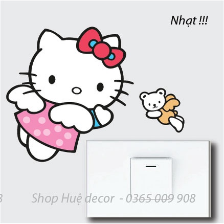 Decal nhãn dán ổ điện , sticker trang trí Hello kitty dễ thương
