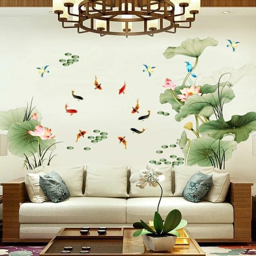 Decal dán tường hoa sen màu 3D size lớn