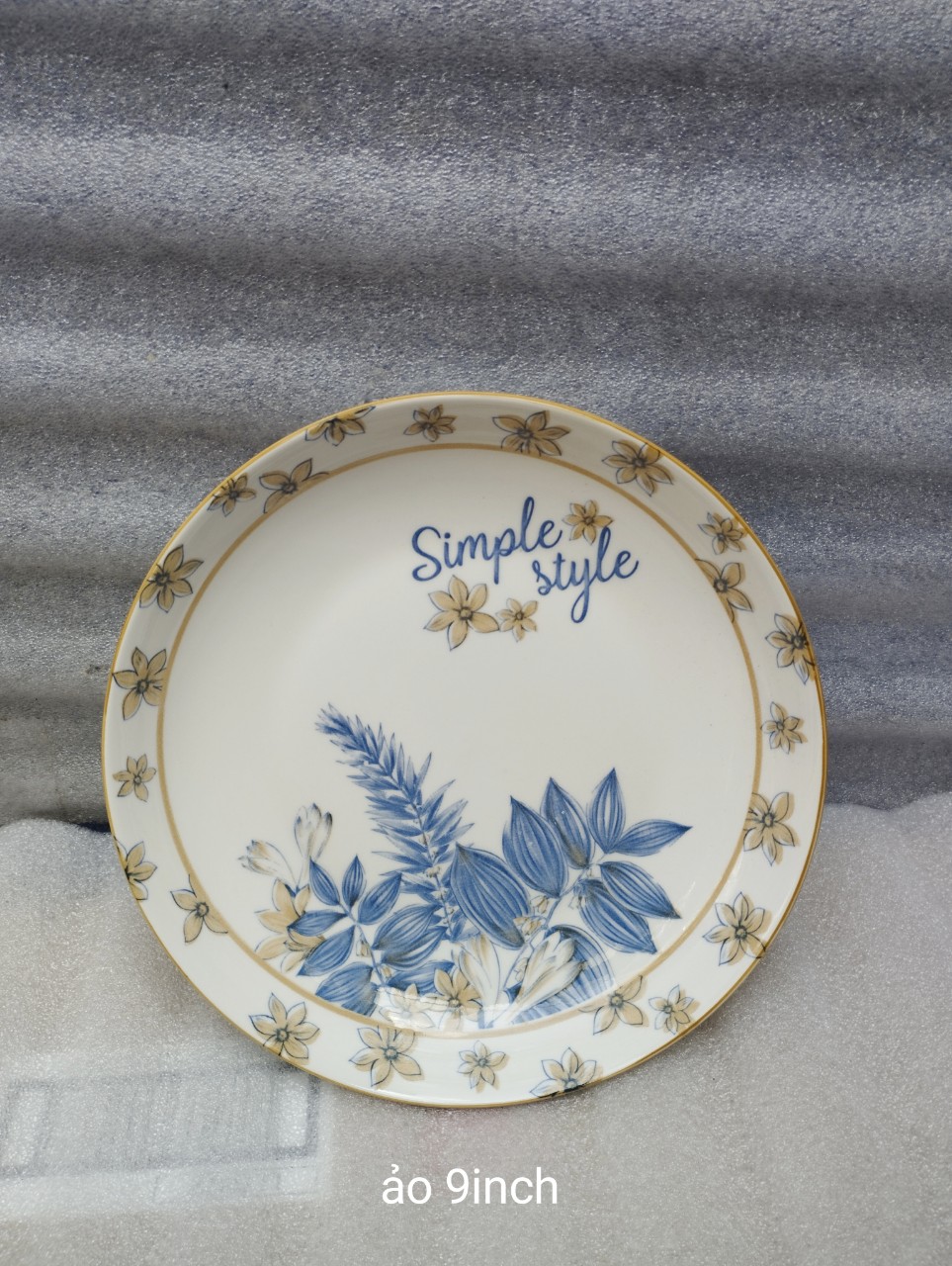 Dĩa sứ hoa văn 4d mẫu simple 22cm, dĩa sứ trắng