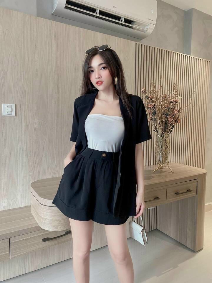 bộ nữ 3 món, bộ vest đùi cá tính