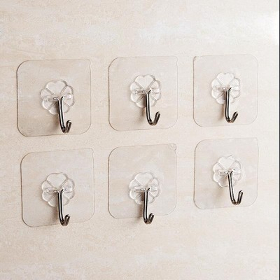 Wall Mounted clothes hanger heavy duty 6 hook wall mounted sticky cloth hanger for bathroom kitchen clothes