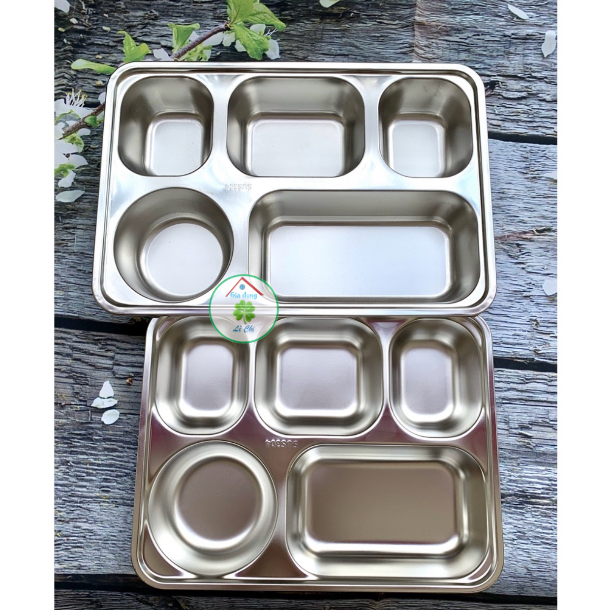 Khay cơm inox 5 ngăn sâu lớn SUS304 (33,5 x 23 x 4,3cm)