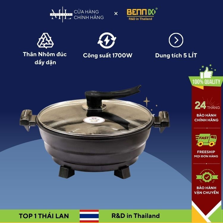 Nồi lẩu điện bennix đa năng bennix bn-05egp nhôm đúc, chống dính, điều chỉnh nhiệt độ, truyền nhiệt tốt, dung tích 5l