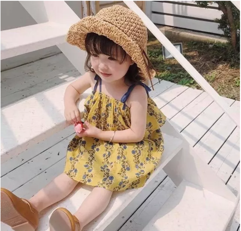 Nón cói mẹ và bé nơ dây vintage