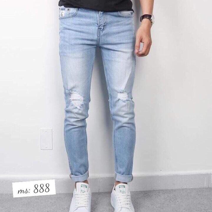 [HCM]quần jean nam xanh trắng rách gối mẫu mới 2019  phong cách ms 888 CJ violet_fashion