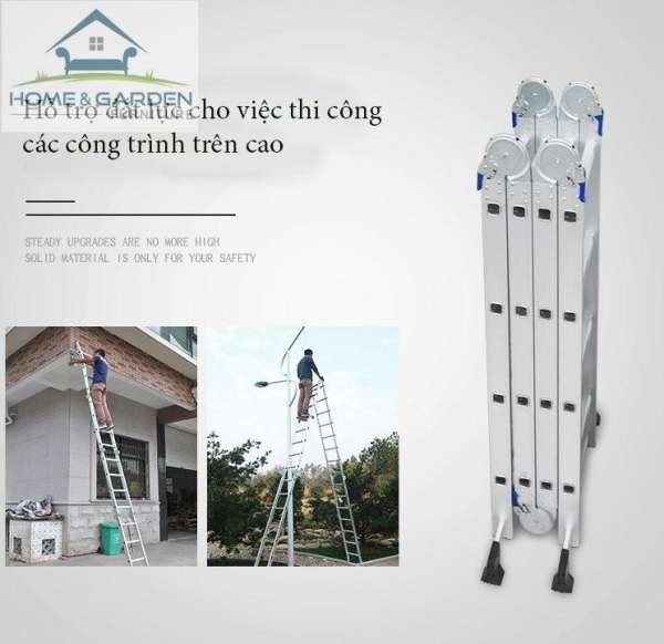 Thang nhôm xếp gọn du lịch gấp 4 đoạn , thang nhôm độ cao tự điều chỉnh 5.8m - Home and Garden