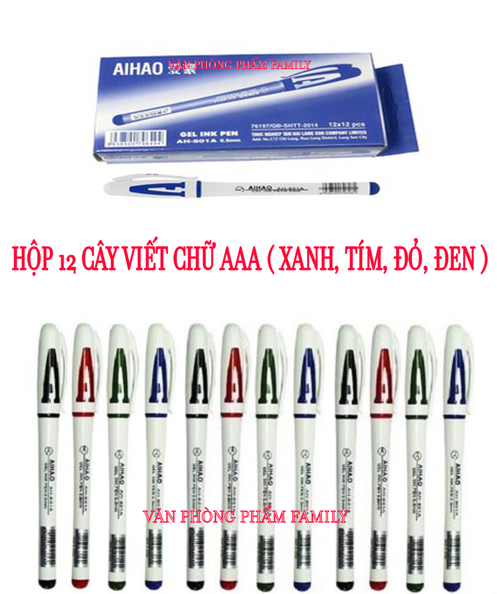 Hộp 12 cây viết chữ AAA ( xanh, tím, đỏ, đen ) hàng công ty chất lượng cao