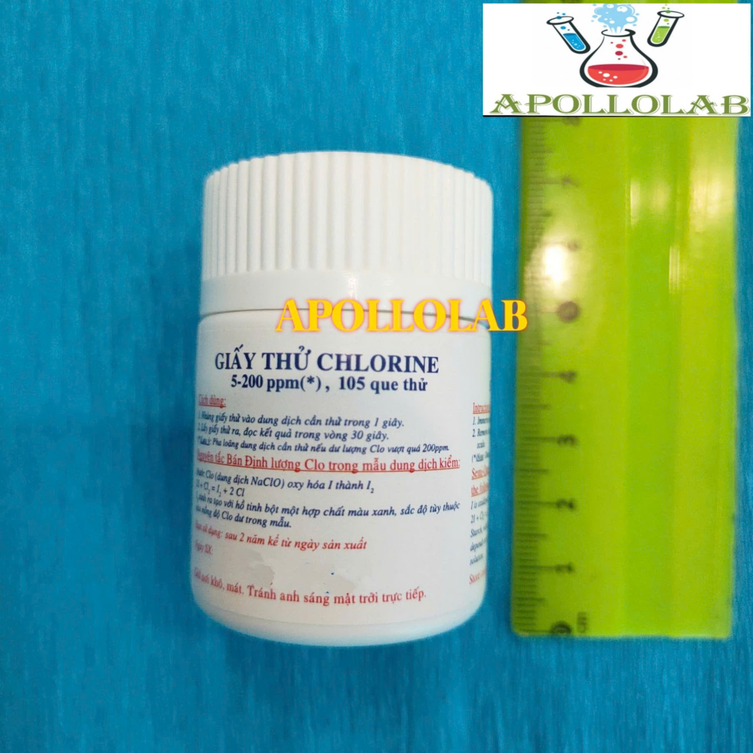 Giấy test chlorine (Clo) 5-200ppm/10-200ppm Hộp 105 hoặc 100 que thử