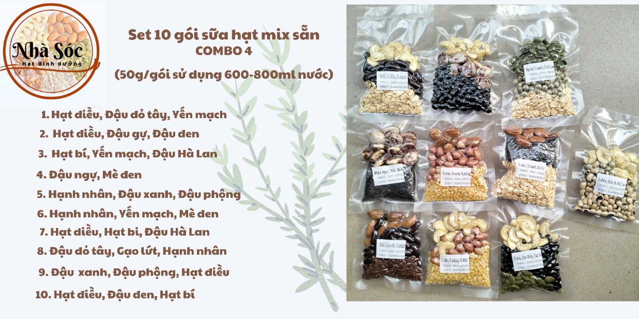 Set hạt dinh dưỡng làm sữa hạt [COMBO 10 NGÀY Mix sẵn 50g/gói]