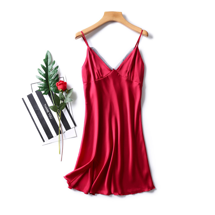 Váy hai dây lụa satin phối ren cổ