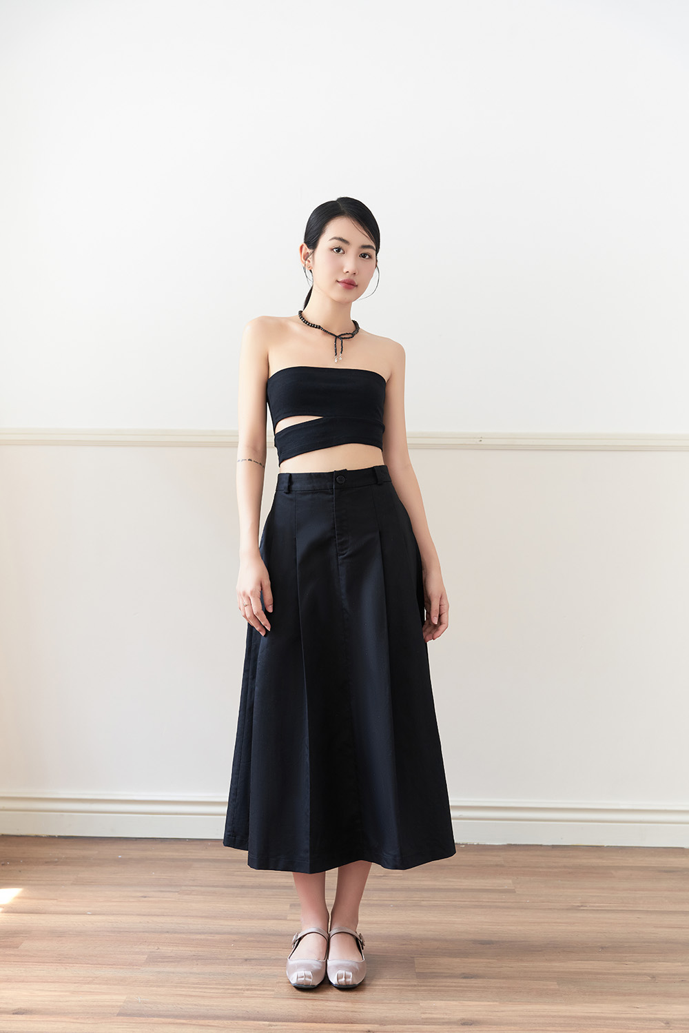 Dottie - chân váy midi xếp ly - s0155