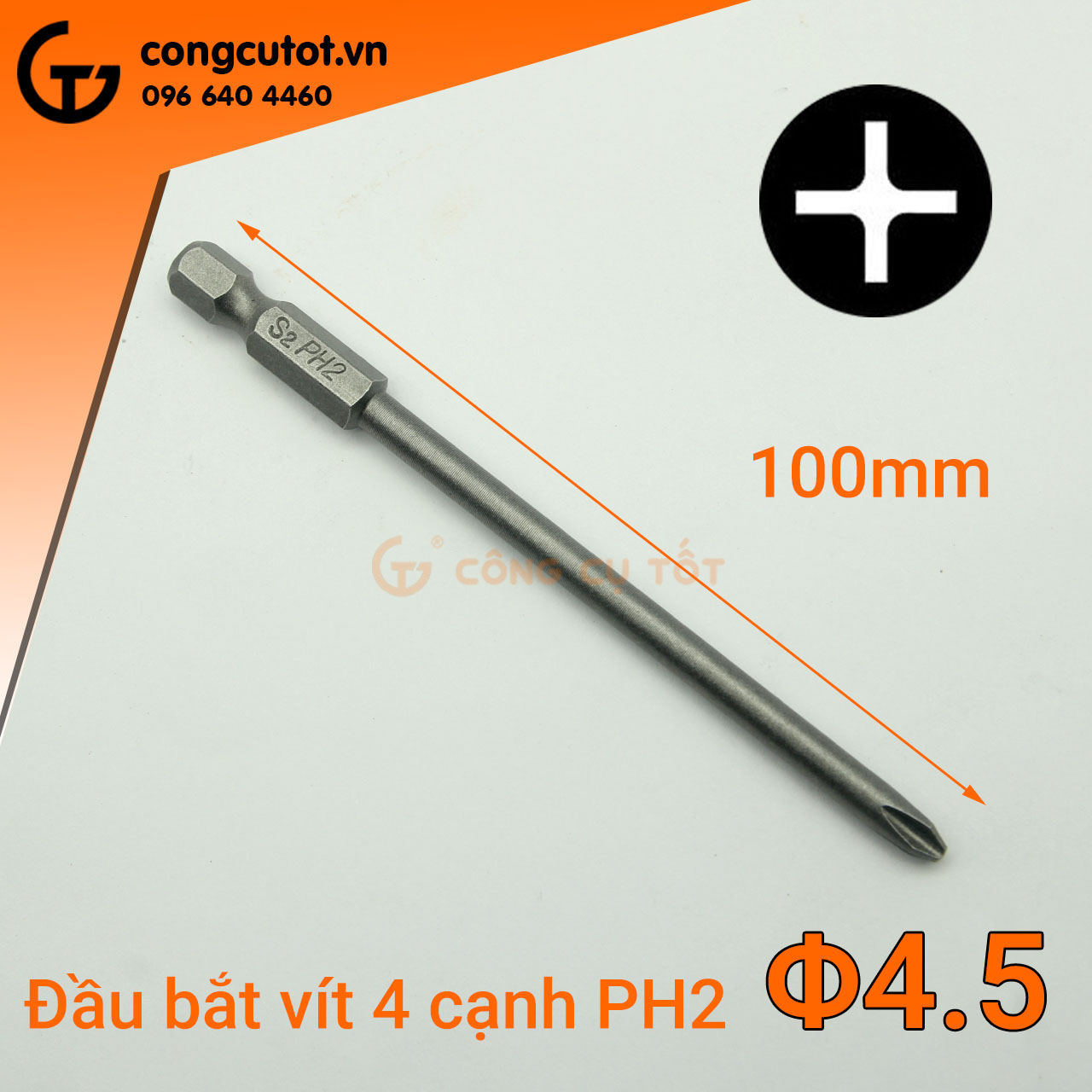 Đầu bắt vít 4 cạnh PH2 chuôi lục dài 100mm, 120mm