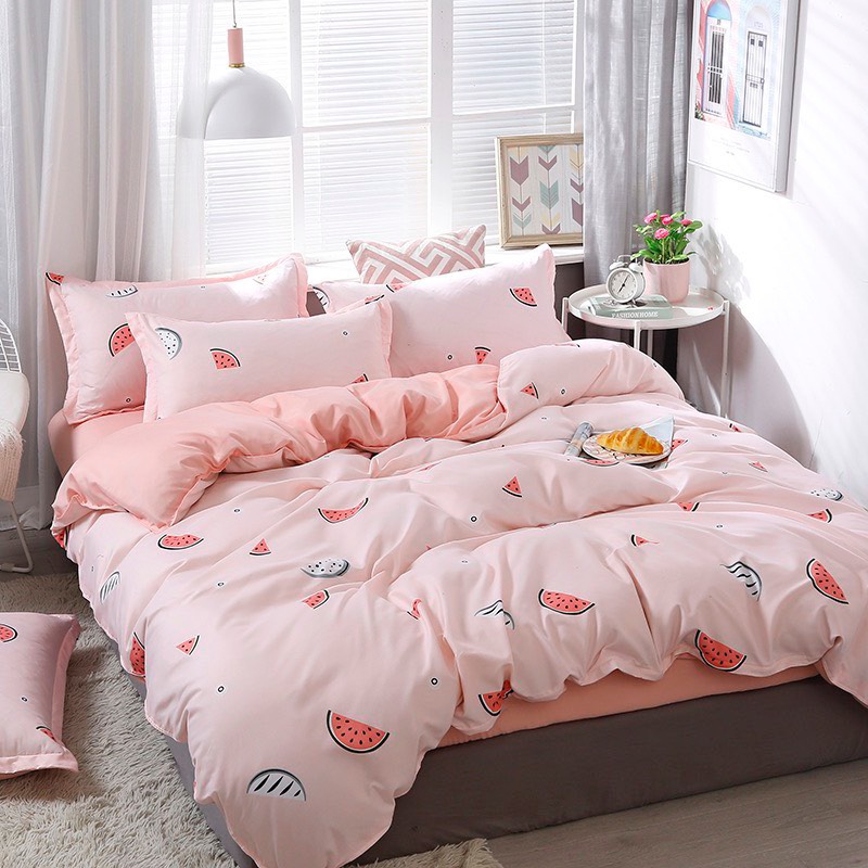 Trọn Bộ 4 Món Cotton Poly Nhập Mẫu DƯA HẤU HỒNG