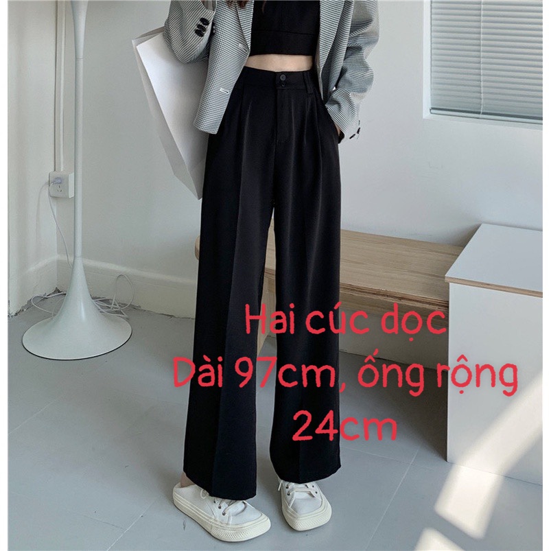Quần nữ dài ống suông rộng vải lụa phong cách Hàn quốc