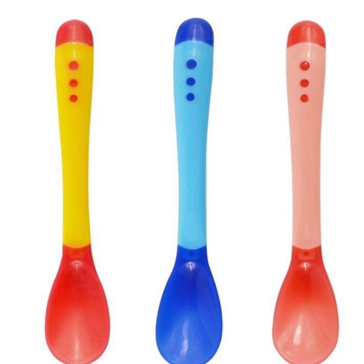 Set 2 Thìa silicon ăn dặm báo nóng cho bé
