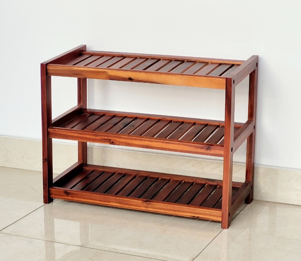 Kệ giày gỗ 3 tầng, 4 tầng, 5 tầng màu nâu ngang 62cm nan nghiêng - hàng vn xuất khẩu