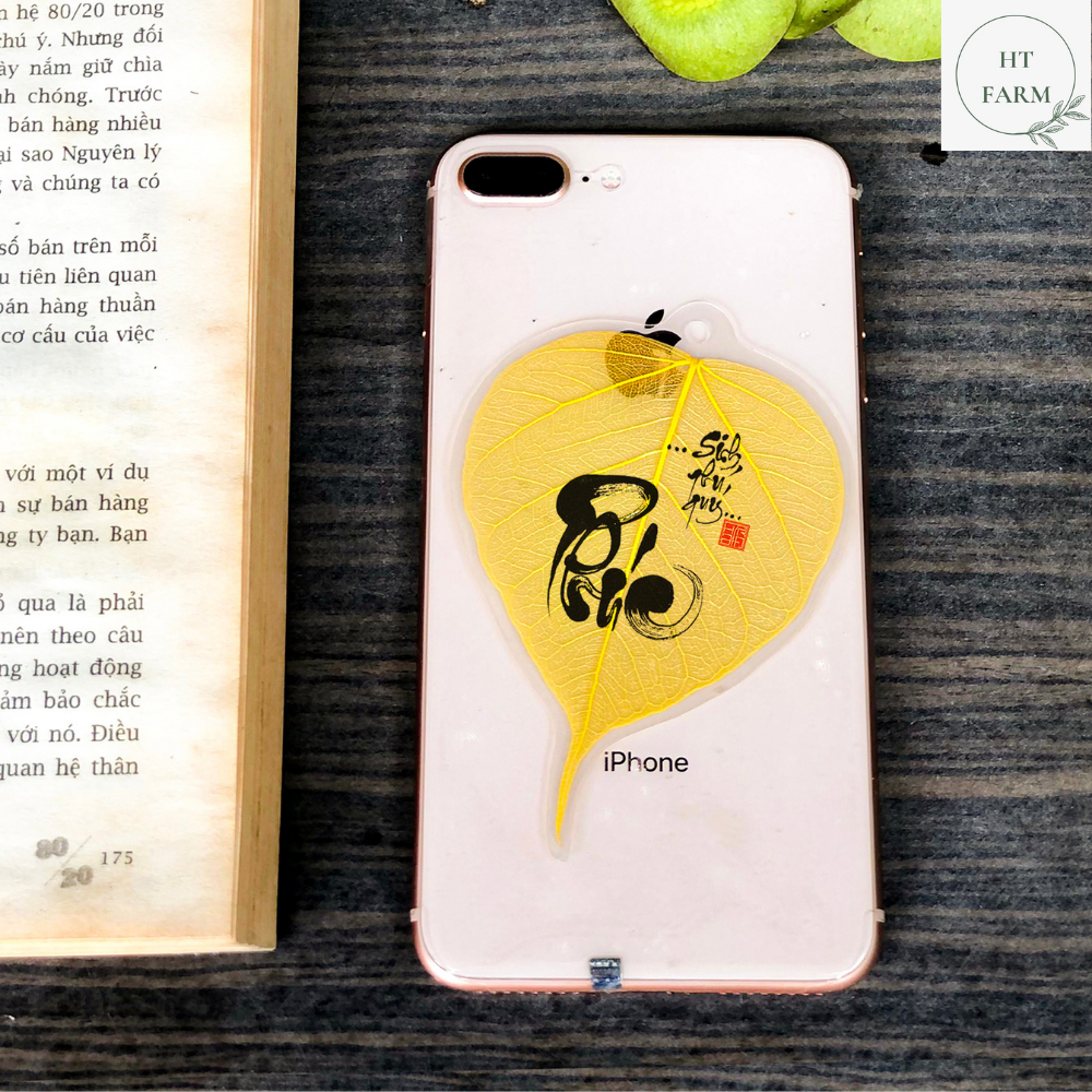 Lá Bồ Đề thư pháp - chữ Phúc (Cầu Bình An – Tài Lộc – May mắn, Ốp điện thoại, Hàng loại 1)