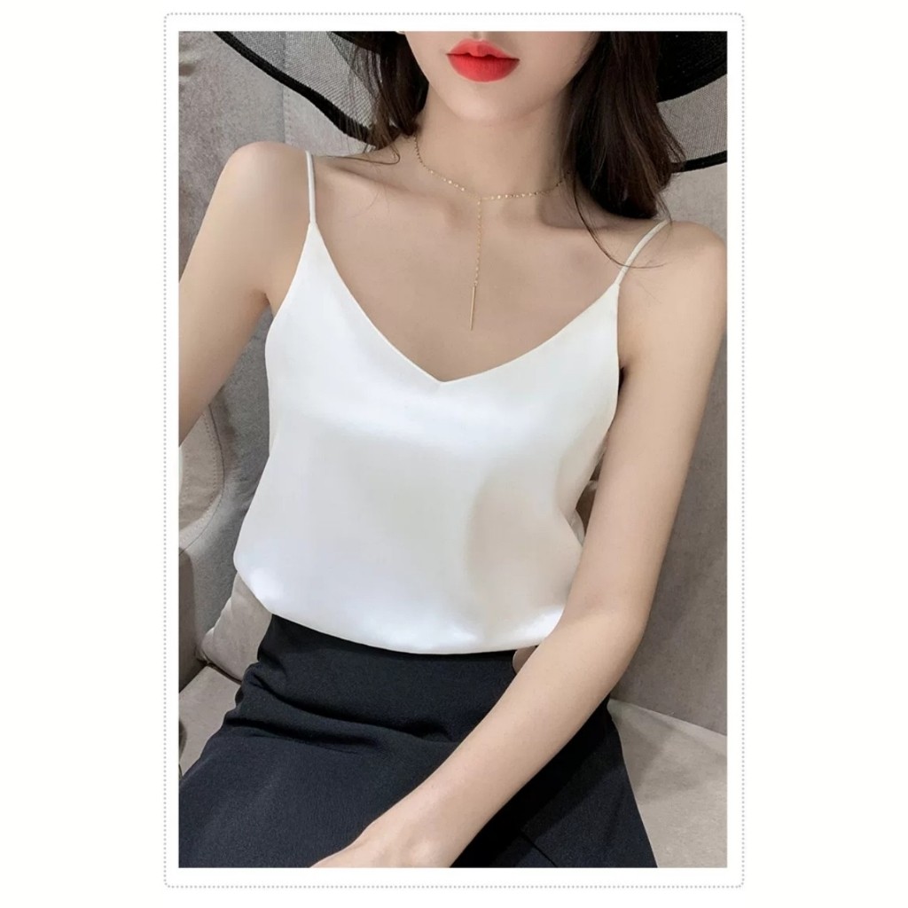 Áo Hai Dây Lụa Cổ Tim Nữ Cao Cấp