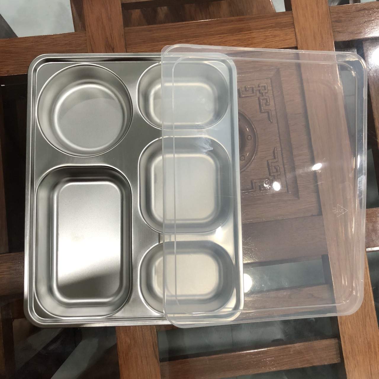 Khay cơm phần 5 ngăn inox 304 loại dày đựng thức ăn