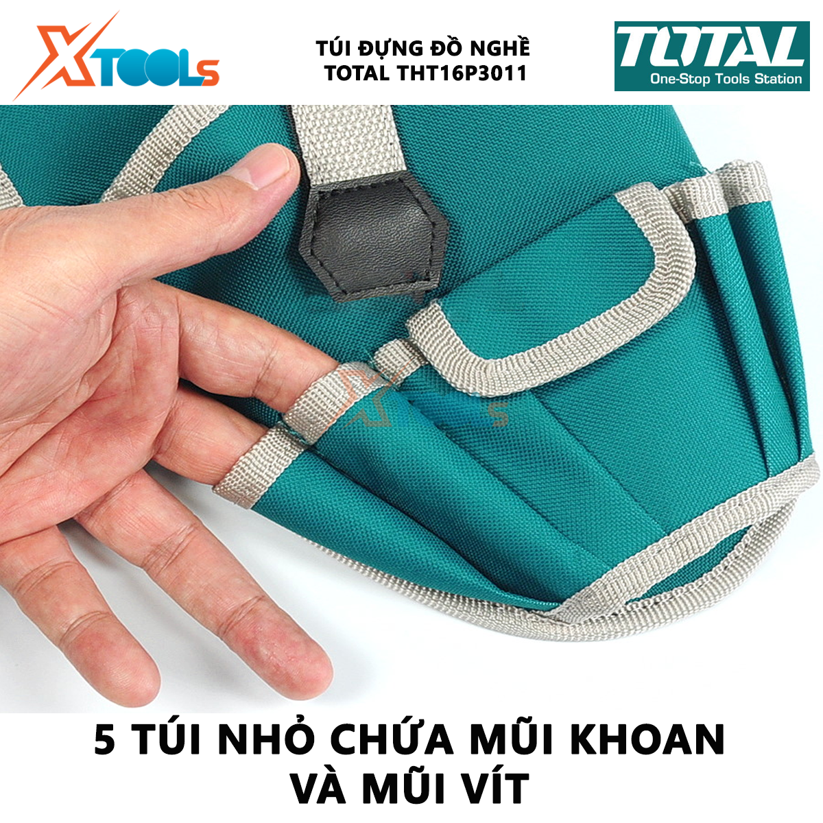 Túi đựng đồ nghề TOTAL THT16P3011 giỏ đựng công cụ kích thước L290xW190mm chất liệu polyeste 600D tải trọng tối đa 8kg XTOOLs