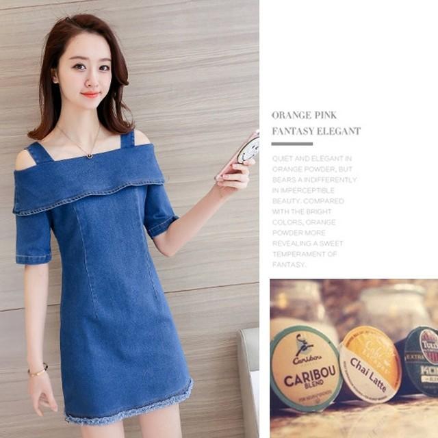 [HCM]Đầm Jean Cutout Vai Lật Thời Trang - TP1314