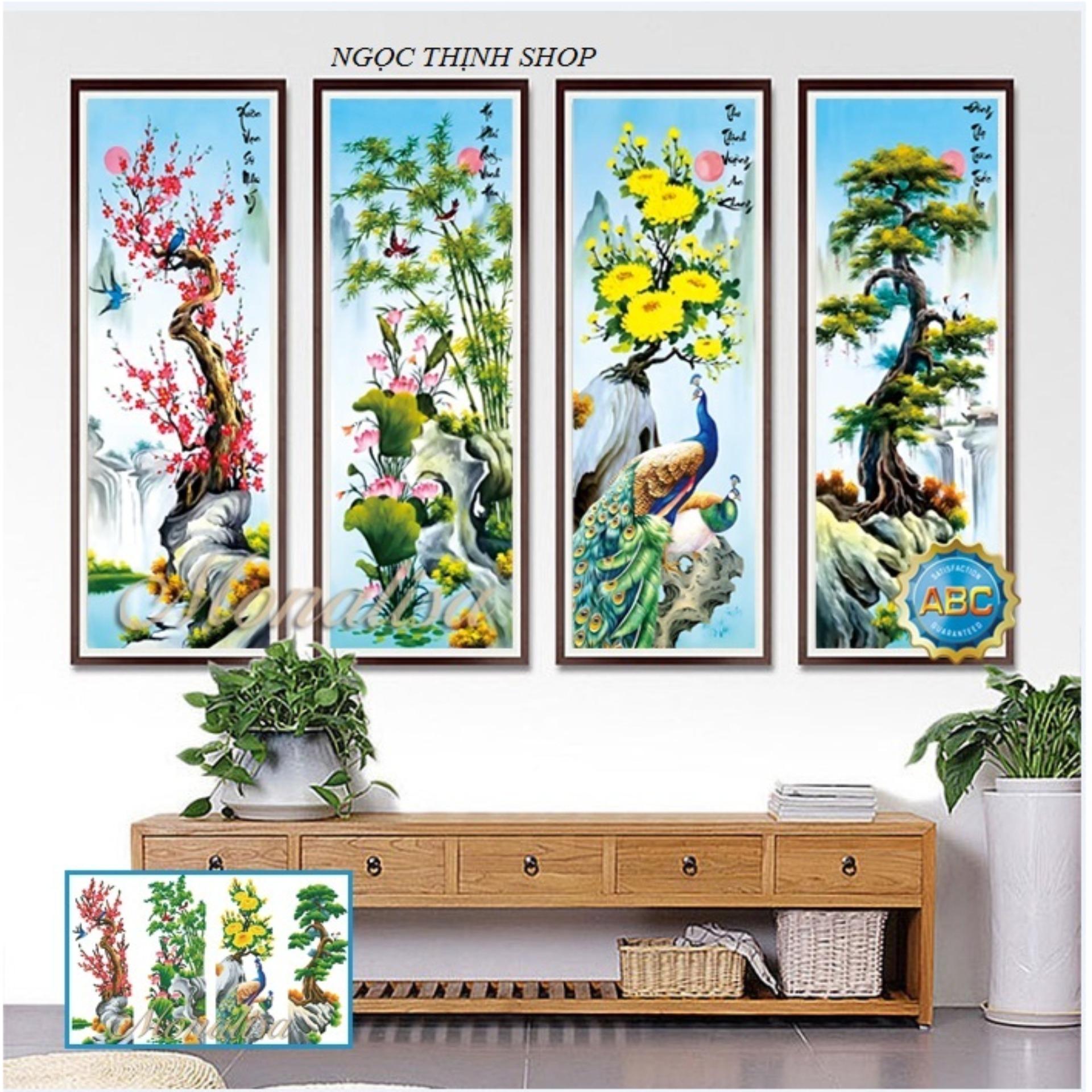 Tranh chấm đá tứ quý bốn mùa xuân hạ thu đông Y8196-136x90cm