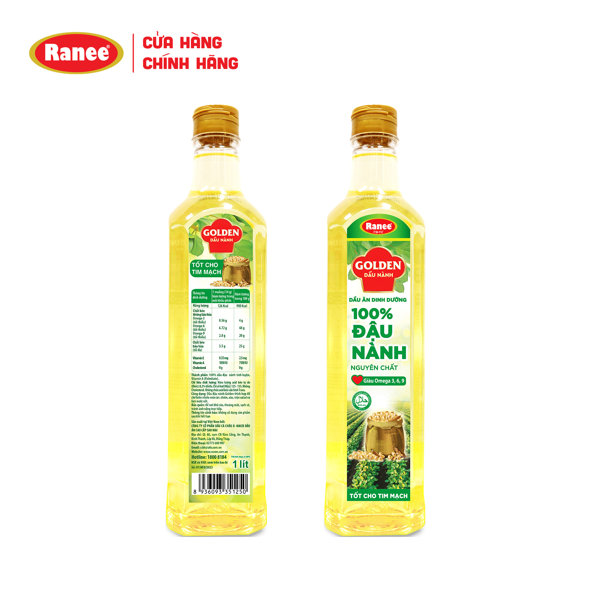 {Đơn 199k tặng hộp bơ -399k tặng vá gỗ} Combo 2 chai Dầu Đậu Nành cao cấp Golden 1 lít (1 lít/chai x 2 chai)