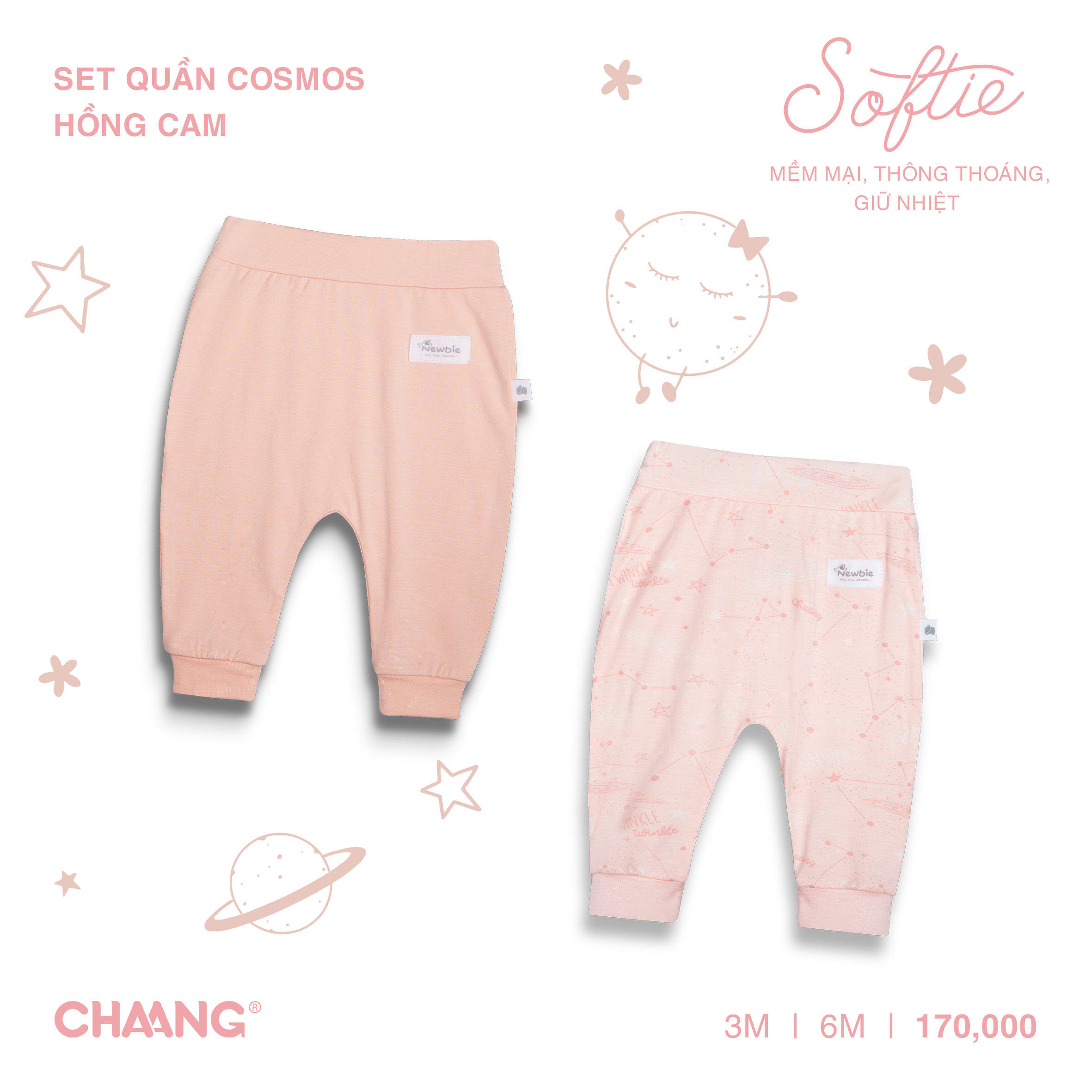 [CHAANG] Set 2 chiếc quần dài cho bé sơ sinh Cosmos Chaang