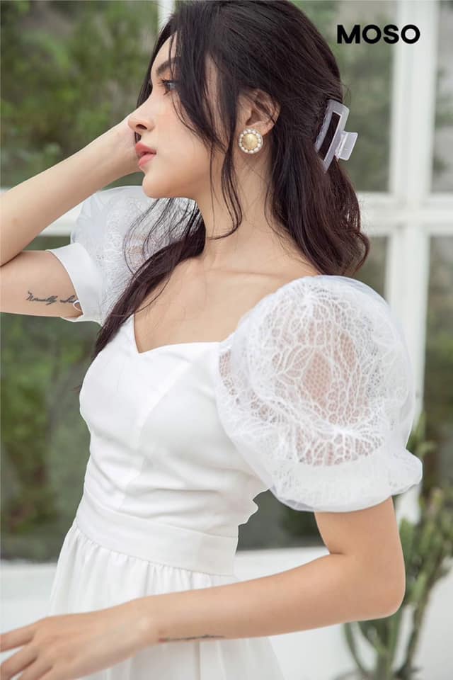 ĐẦM TRẮNG TAY PHỒNG REN