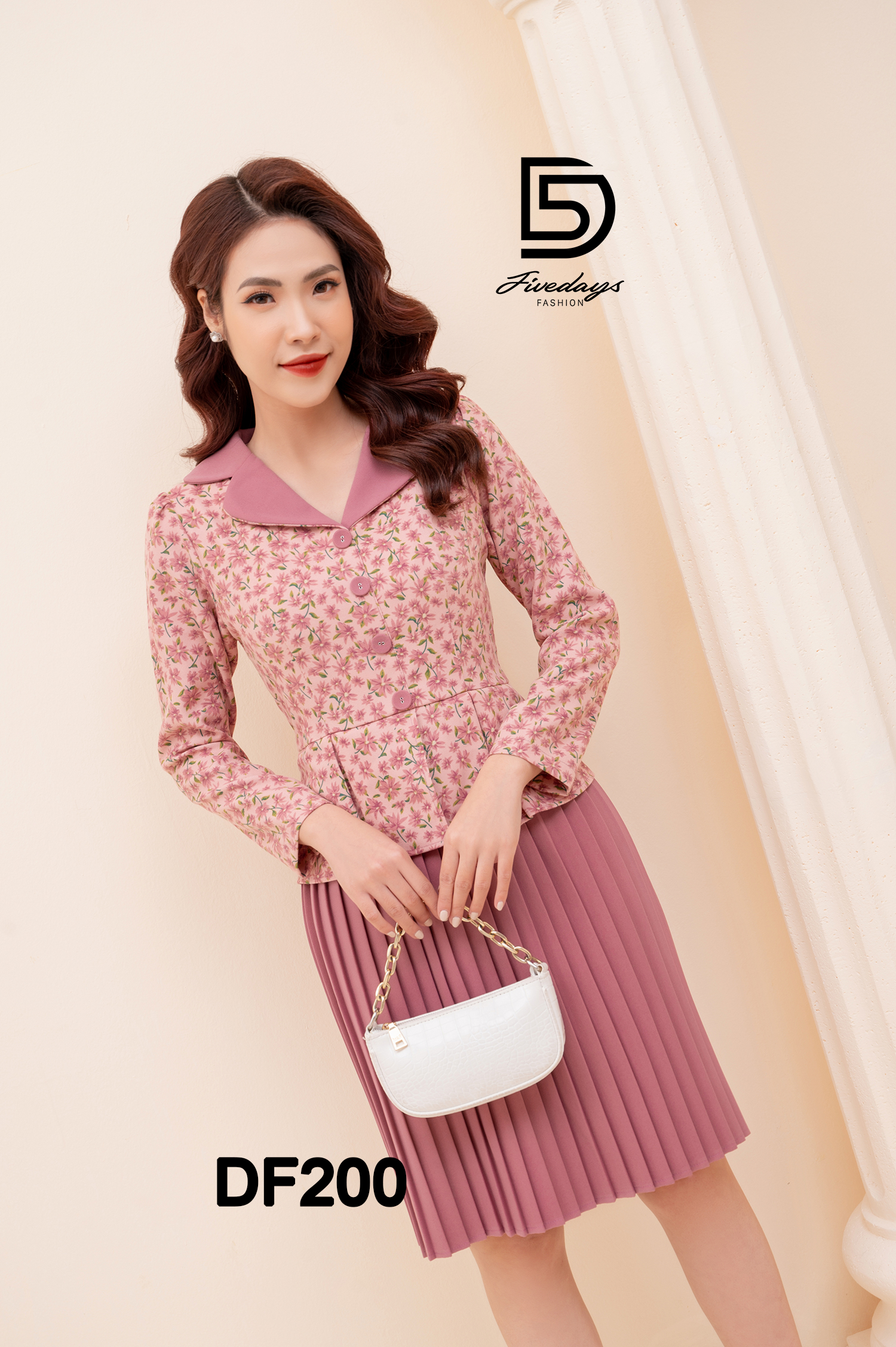 Đầm dập ly hoa phối cổ và chân FIVEDAYS