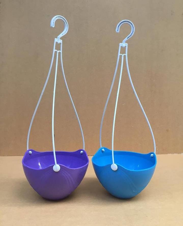 Bộ 5 chậu treo hoa văn có lưới ngăn đất 20x13cm nhựa dày nhiều màu
