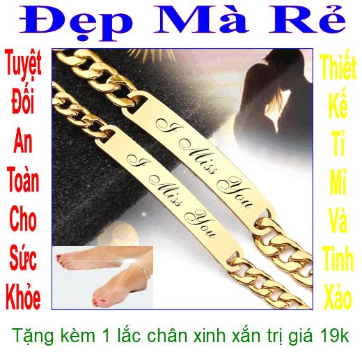 (Gift 01 ankle chains) bangles couple stainless steel đẹp that cheap gold plating 24k engraved letters I Miss You-wholesale price as above is 1 pair as picture
