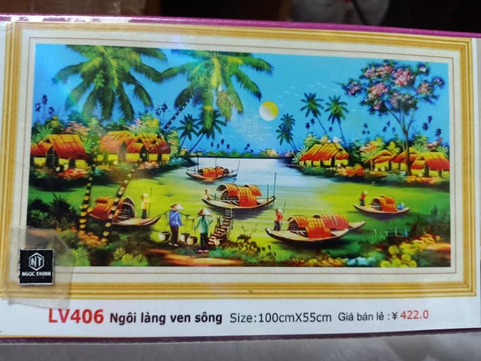 Tranh đính đá cao câp miền quê nan bộ lv406 - kt:100x55cm