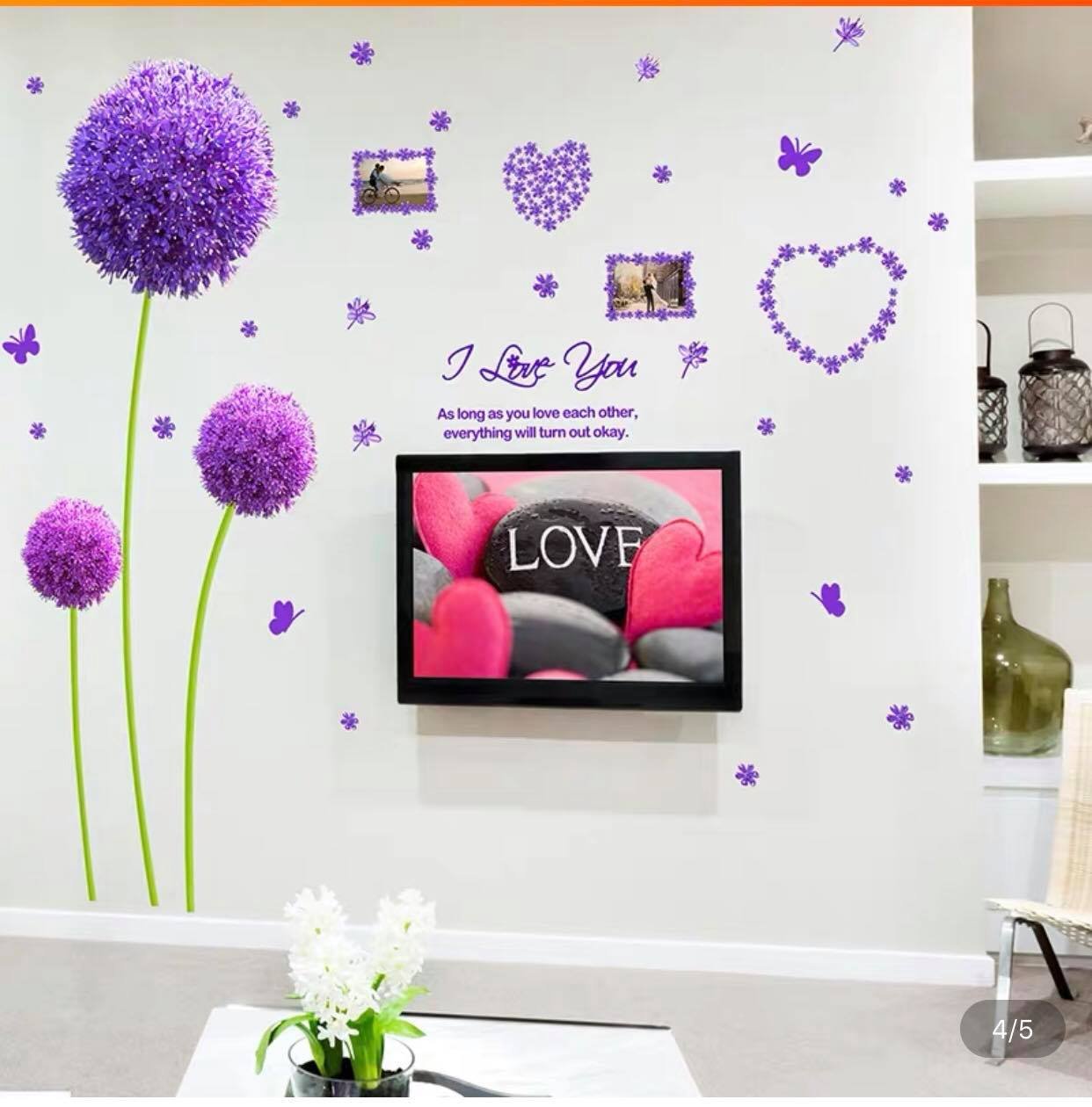 DECAL DÁN TƯỜNG HOA TÚ CẦU TÍM ILU
