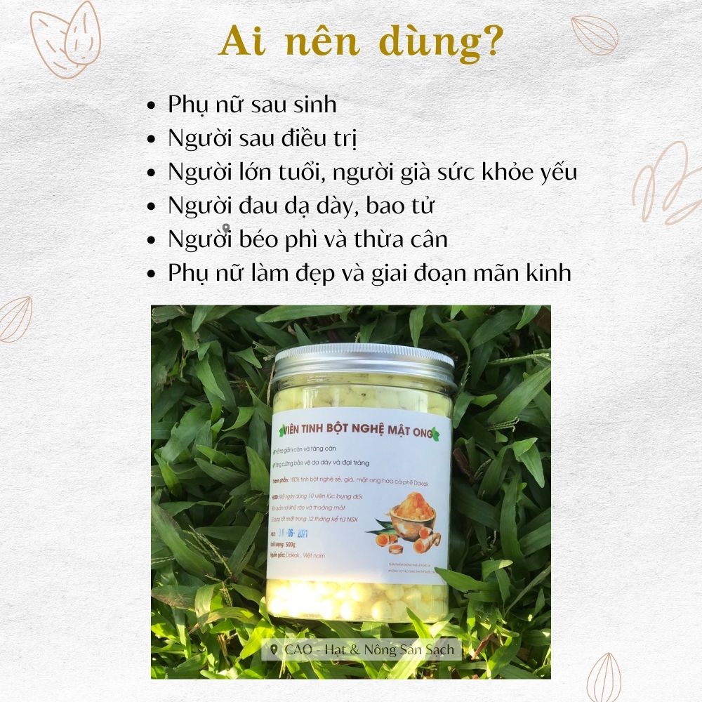 Viên tinh nghệ mật ong cao cấp CAO Food từ mật ong hoa cà phê và tinh bột nghệ Đaklak nhà làm sạch tự nhiên 100%