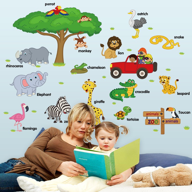 Decal dán tường từ tiếng anh về loài vật cho bé Sticker Decal dán tường SK9084- Decal dán tường con vật -Decal dán tường hình thú