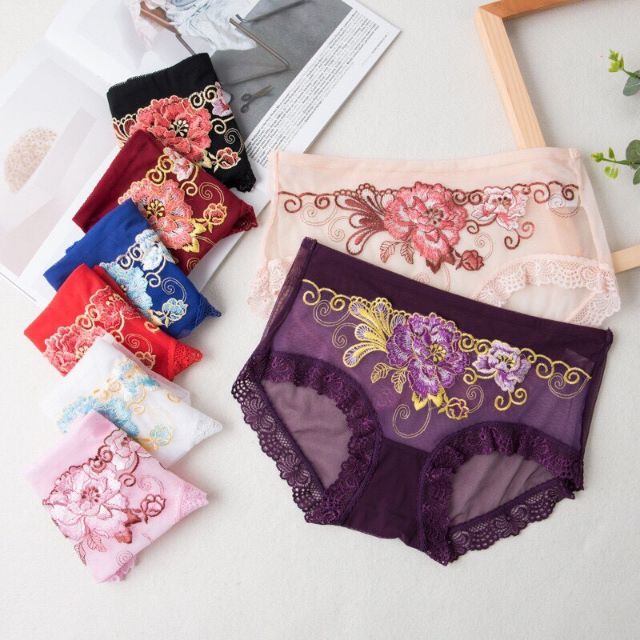Combo 5 quần lót satin thêu hoa-NLS89