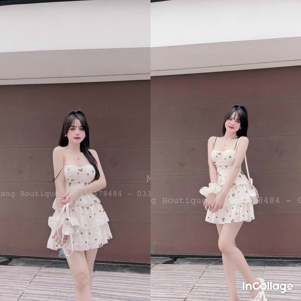 [Mới] Đầm Tầng Phối Voan Cáo Cấp, Đầm 2 Dây Có Mút