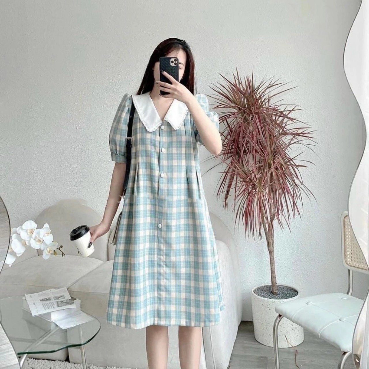 [FREESHIPMAX] đầm bầu thời trang suông a kẻ sọc -váy bầu thiết kế tiểu thư-free size 43-70kg