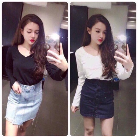 [HCM]Áo Thun Trơn Cổ Tim Tay Dài Basic