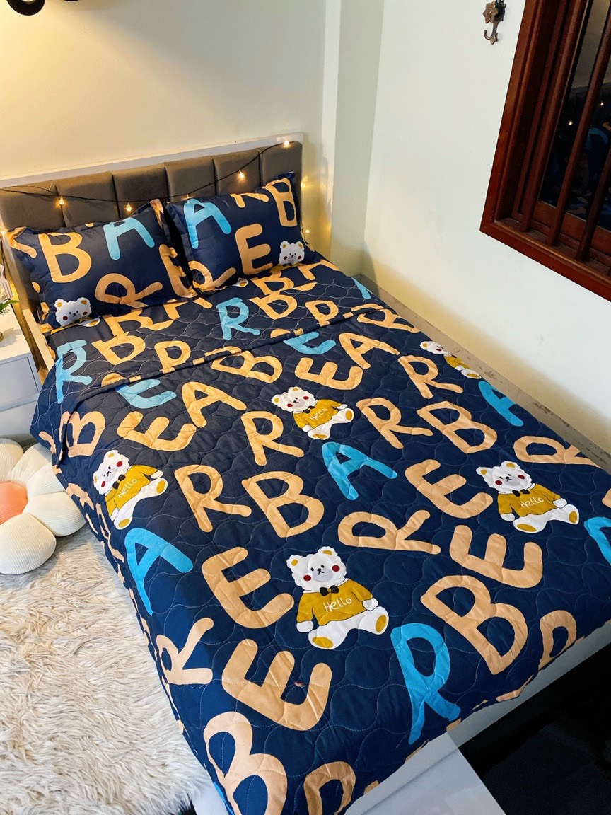Bộ Chăn Ga Gối Hè Thu 5 Món, Chất cotton poly ( Gồm 1 Chăn Hè, 1 ga bo chun,2 vỏ gối nằm và 1 vỏ gối ôm)