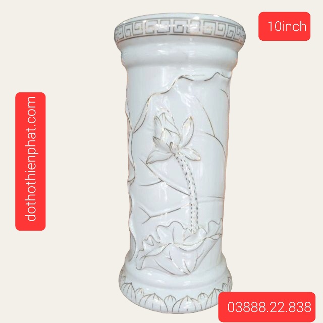 Bình ống đựng nhang hoa sen bach ngọc 10in cao 25cm hàng chuẩn vip cao cấp
