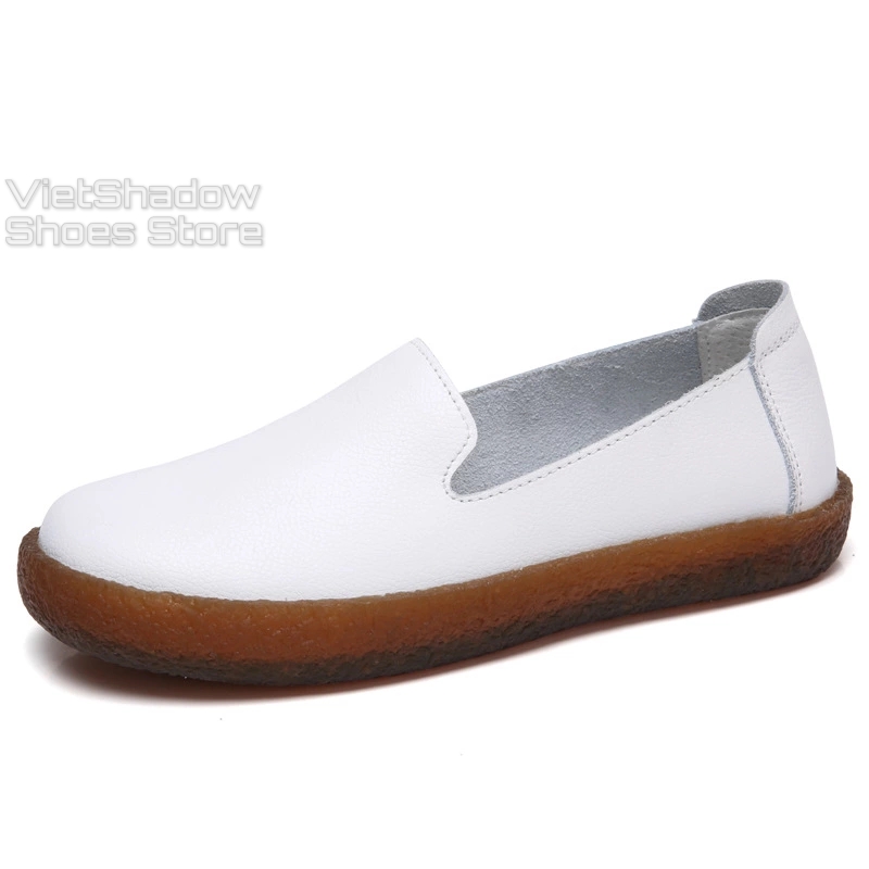 Slip on da nữ - Giày lười da nữ kiểu búp bê - Chất liệu da bò đế kếp 2 màu (đen) và (be) - Mã SP 201