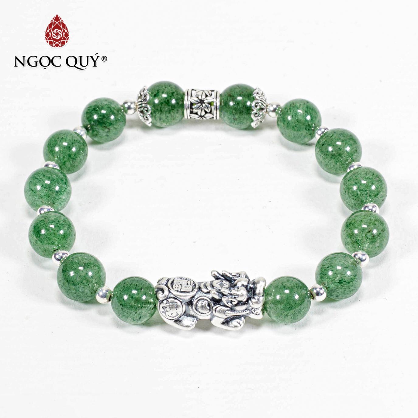 Vòng tay nữ đá thạch anh dâu xanh phối tỳ hưu bạc 8mm - ngọc quý gemstones