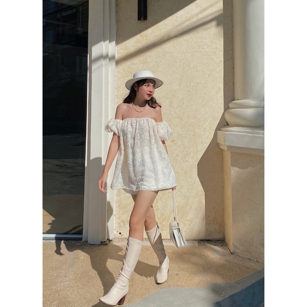 Áo trễ vai tơ hoa Peach top
