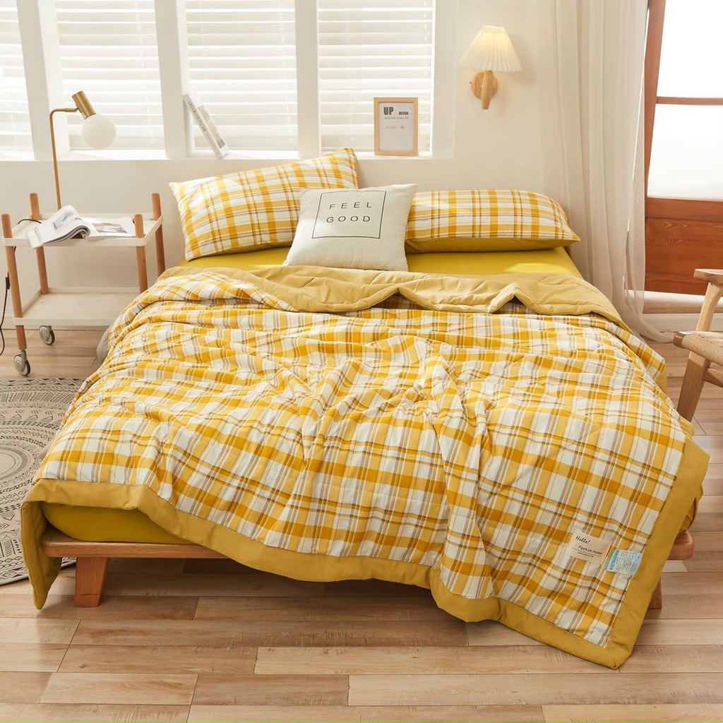 Bộ chăn ga gối kẻ -Mịn Decor - Cotton đũi mềm mại thoáng mát