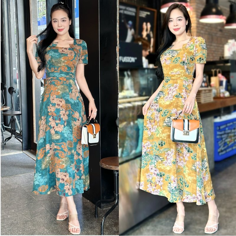 Đầm maxi form dài, cổ xếp cách điệu, xếp ly eo Misa - MS0309 (Hình thật shop chụp)
