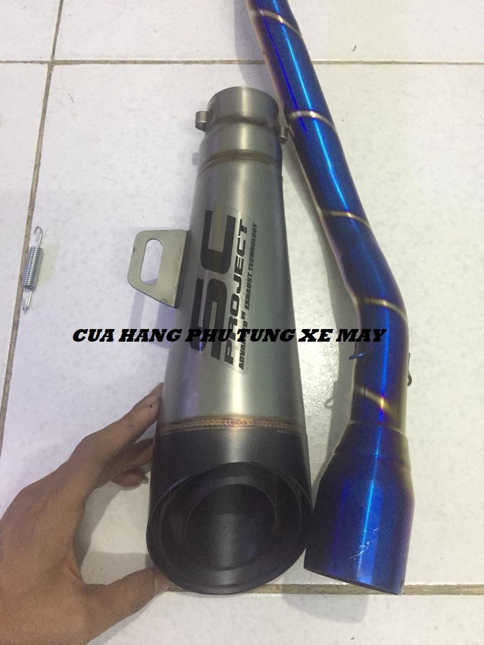Pô SC xéo kèm cổ titan gắn xe Ex135, Ex150, Winner 150, Winner X, Raider Fi, Satria
