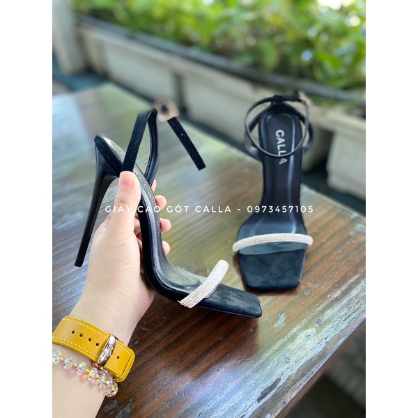 sandal hở gót mũi vuông dây đá cao 8cm - 12cm (giày cao gót Calla)