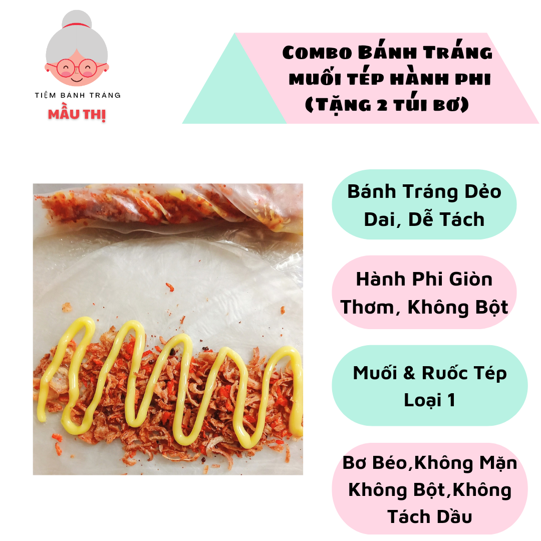Combo 500g Bánh Tráng Phơi Sương 200gr Muối Tép Hành Phi 200gr Bơ Hột Gà
